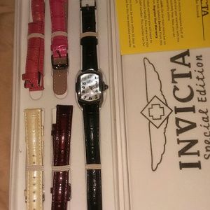 Watch with multiple leather wrist bands